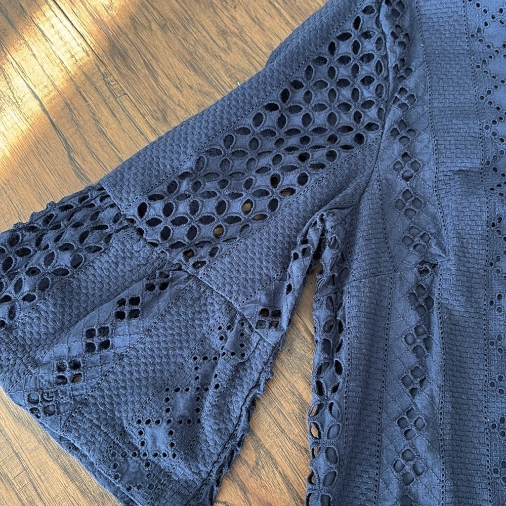 JCrew navy eyelet lace bell flutter sleeve bow dress - Picture 4 of 7